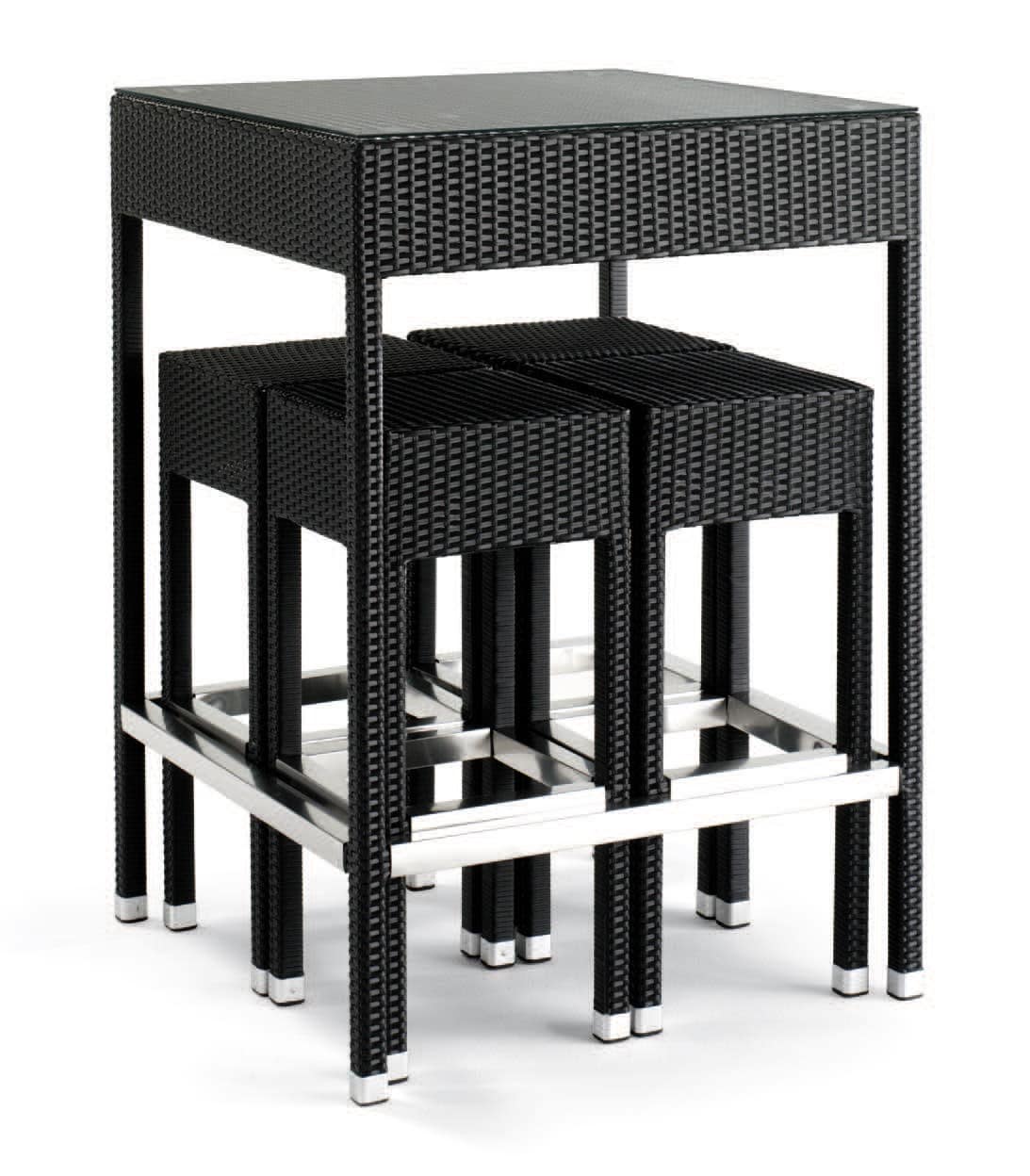 Set 2010, Braided aluminum table, with glass top