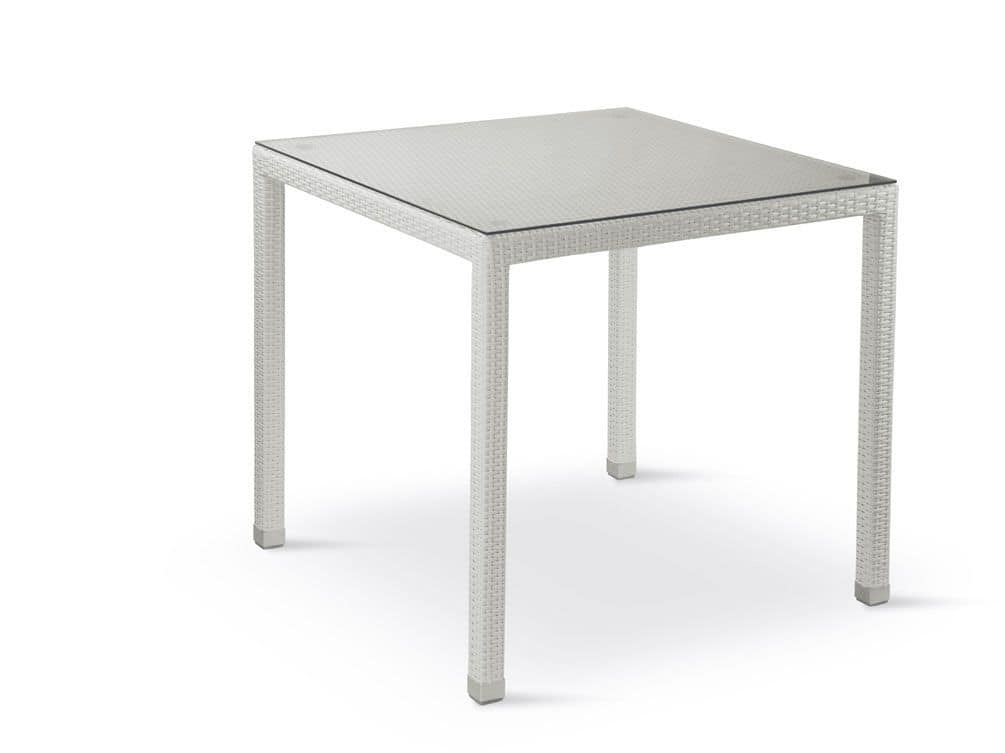 FT 2980, Woven table with glass top, suitable for outdoor