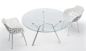 Radice Quadra 9513 Table, Round aluminum table with glass top