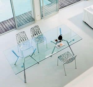 Radice Quadra 9524 Table, Table with 6 aluminum legs and glass top