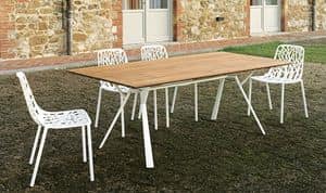 Radice Quadra 9820T Table, Table with rectangular teak top, with aluminum base