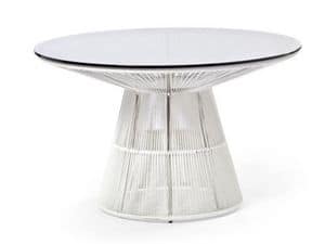 Tibidabo table, Round table in steel, with glass top, for outdoors