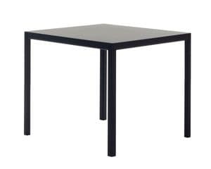 Volta, Table with aluminum structure, HPL or glass top, also suitable for outdoor use
