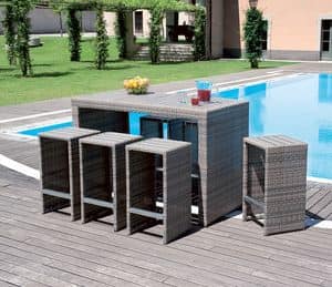 BAR92, Outdoor furniture set, in wicker, for bars and ice cream parlor