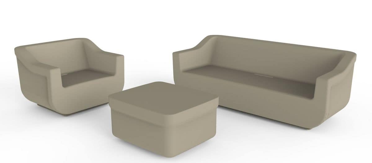 Cliff Set, Polyethylene garden armchair, sofa and coffee table