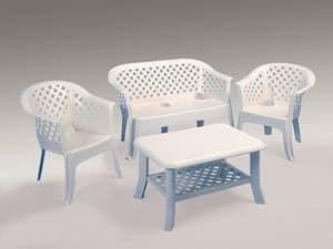 Lario set, Sofa and armchairs in resin, for garden