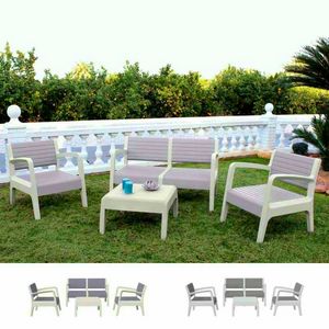 Living Room Garden Resina Bar Coffee Table 4 Seater Back Raised MIAMI, Outdoor set with side table and sofas