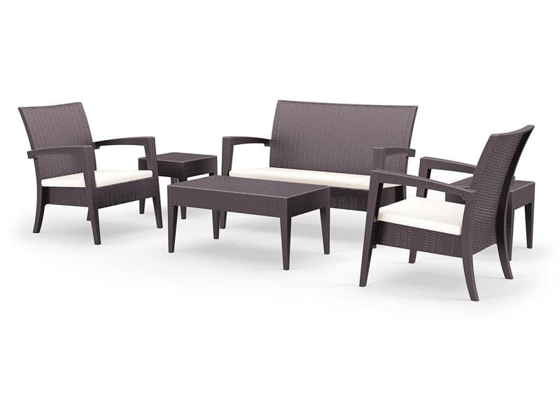 Minorca Set, Modern seat and table, in rattan, for outdoor use