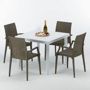 Outdoor garden table and chairs  S7090SETB4, Poly-rattan coffee table, for restaurants and gardens