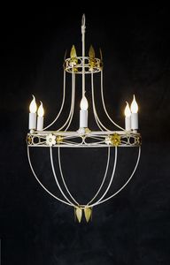 Art. 1038-08-00, Iron chandelier with ivory and gold finish