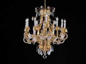 Art. 1419/8+4, Elegant gold leaf chandelier with crystals
