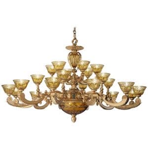 Art. 265/24+3, Chandelier with 2 levels of lights, with amber crystal