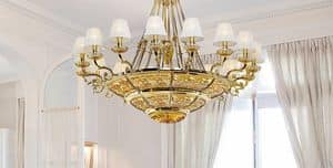 Art. 3999/14+16, Chandelier in faded gold, with amber crystal and 30 lights