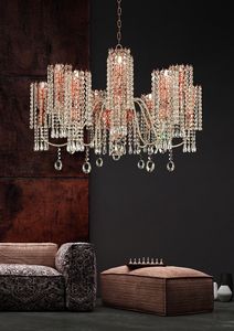 Art. 499/6+6, Chandelier in copper finish metal and crystal