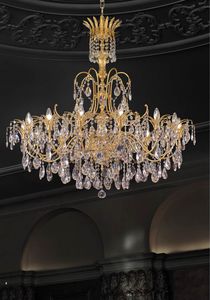 Art. 709/14, Elegant chandelier with 24 kt gold finish, embellished with crystal
