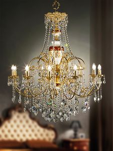 Art. 804/12, Classic style chandelier, in porcelain, brass and crystal