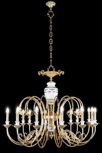 Art. 805/14, Golden finish chandelier, with hand-decorated porcelain