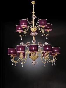 Art. LP 80015, Metal and glass chandelier, with lampshades