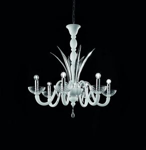 Art. VO 130/L/6, White Murano glass chandelier