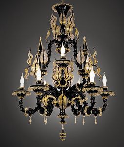 Art. VO 136/R/6+3, Rezzonico chandelier in black glass and gold