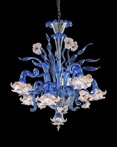 Art. VO 153/L/6, Blue Murano glass chandelier