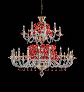 Art. VO 155/L/16+8, Chandelier with decorative red glass flowers