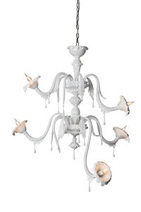 Au Revoir configuration B, White glass chandelier, modular, customizable