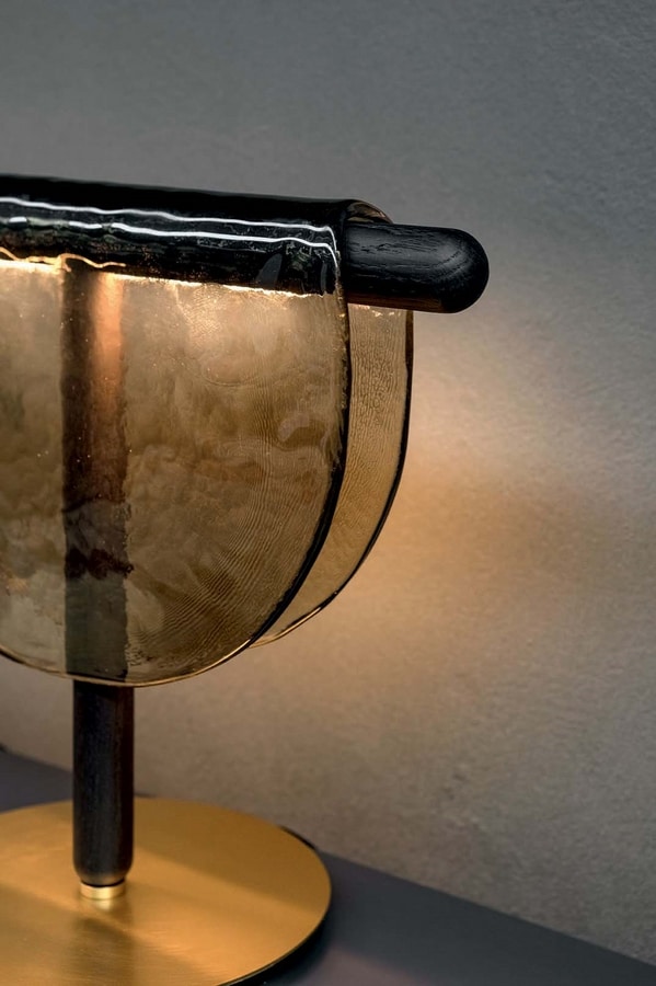 DALÌ, Solid wood lamps, fused glass
 and leather support