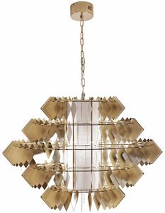 Diamante new lamp, Chandelier with steel leaves, pale gold finish