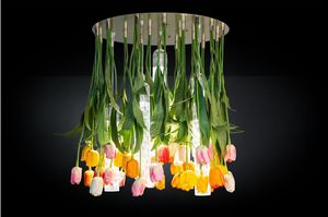Flower Power Tulip Round, Chandelier composed of artificial flowers