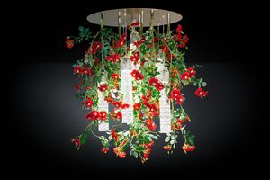 Flower Power Wild Red Rose, Chandelier with decorative wild roses