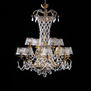 George V CH-12 PG, Suspension lamp in brass and hand-ground crystal