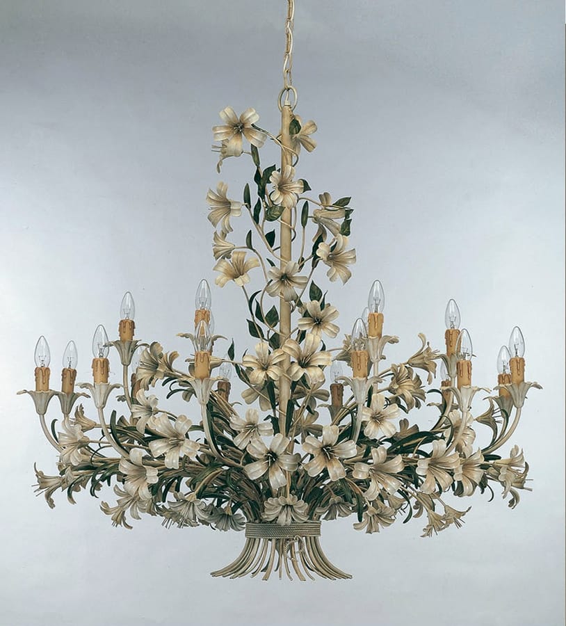 L.4340/12+6, Chandelier with floral decorations in wrought iron