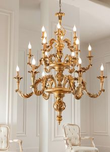 L.7440/6+6+6, Classic chandelier, gold leaf finishes