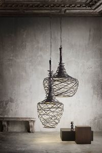 Nest, Pendant lamps in tubular iron intertwined by hand
