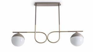 Node Art. 1495, 2-light chandelier in iron and brass with glass diffuser