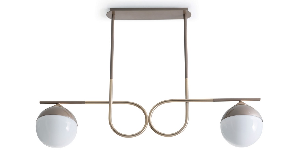 Node Art. 1495, 2-light chandelier in iron and brass with glass diffuser