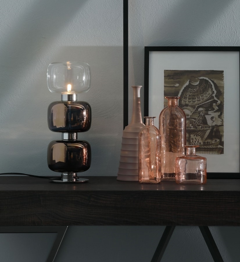 RETRO’, Table and suspension lamp with metal and glass diffuser