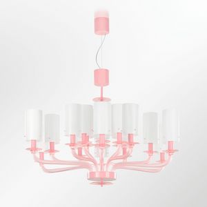 Tribeca BLP0385-18-R, Chandelier in pink glass with white lampshades