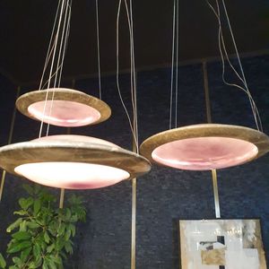 Ufo CH 35/43/52, Suspension lamp in marble and colored glass