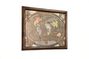 Art. AA463, World Map made with aged bronze and engraved brushed