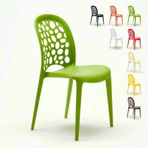 Stackable garden bar kitchen chairs Design WEDDING HOLES MESSINA - SW609PP, Colored polypropylene chair for garden