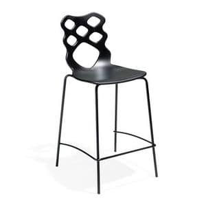 Lace stool h65 h75, Design stool, seat and backrest in technopolymer, suitable for modern bars, kitchens and restaurants