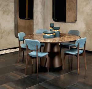 PRIME, Table with a sculptural thermo-curved wooden base