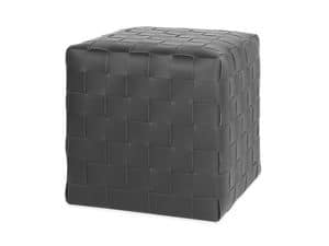Cubo 40 woven, Pouf in hand-woven leather, for living room