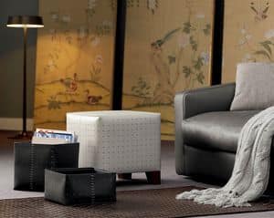 Esteso, Leather pouf, wooden structure, polyurethane foam padding, ideal for modern living rooms