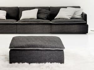Paramount pouf, Modern ottoman, covered in fabric, for living rooms and relaxation areas