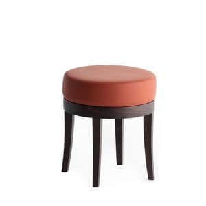 Pouf 01313, Solid wood round pouf, upholstered seat, fabric covering, for bar and hotel rooms