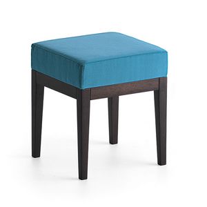 Pouf 01314, Square pouf in solid wood, upholstered seat, fabric covering, for bar and hotel rooms