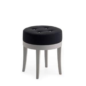 Pouf 01315, Round pouf in solid wood, upholstered seat, capitonnè fabric covering, for bar and hotel rooms